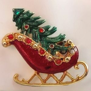Vintage Enamel Sleigh with Christmas Tree